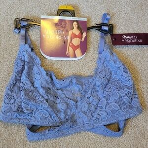 New Adored by Adore Me Blythe Bralette blue lace bra size large. Unlined, pullov